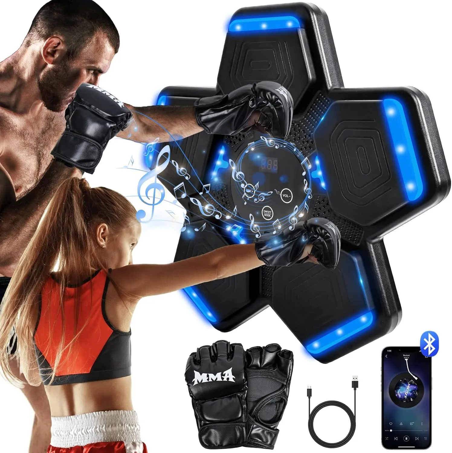 Music Boxing Machine, Wall Mount Punching Bag With Gloves, Bluetooth Target for Kids Adult, Workout Equipment for Home, Office, Gym