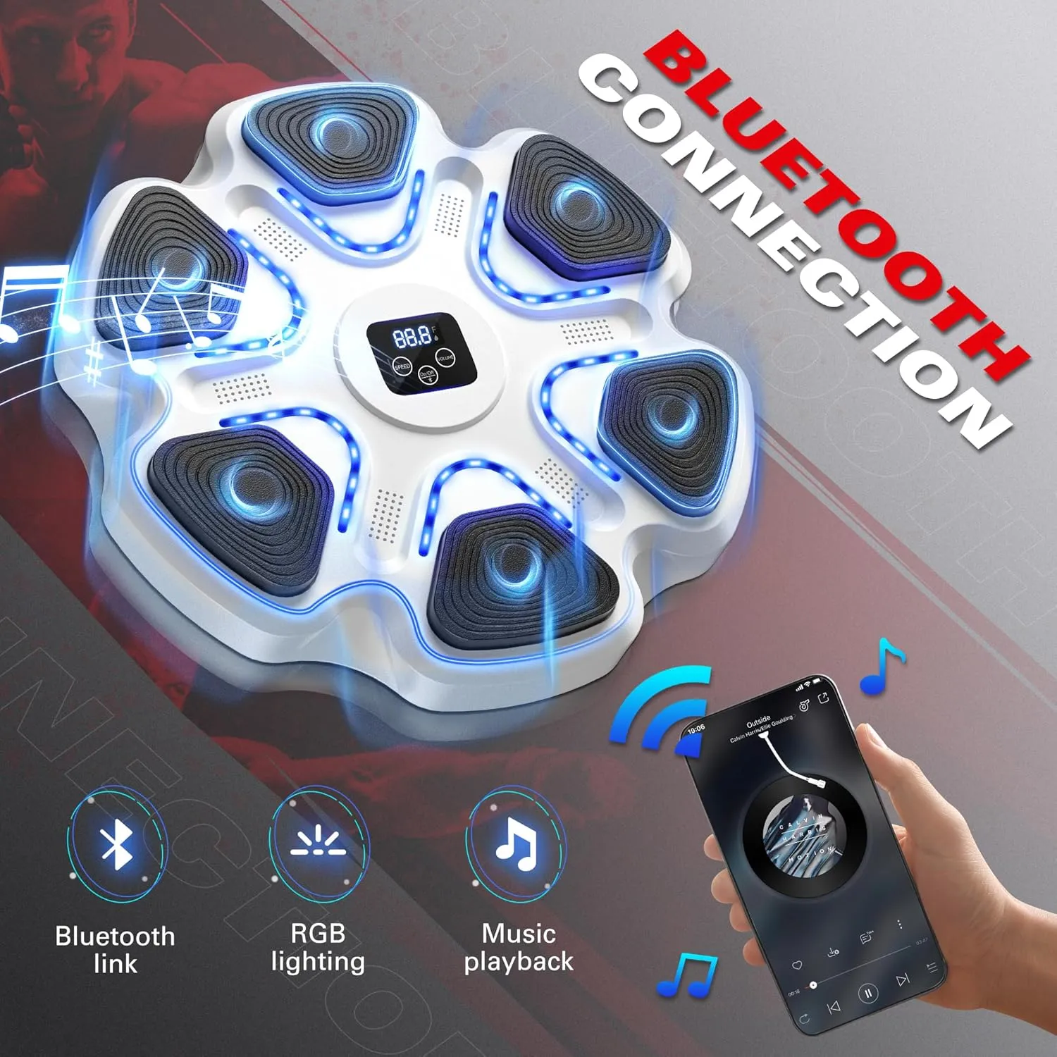 Music Boxing Machine with Gloves for Adults Boxing Machine Wall Mounted Music, Smart Bluetooth Boxing Equipment for Home and Gym, Training Machine with Electronic Wall Mounted