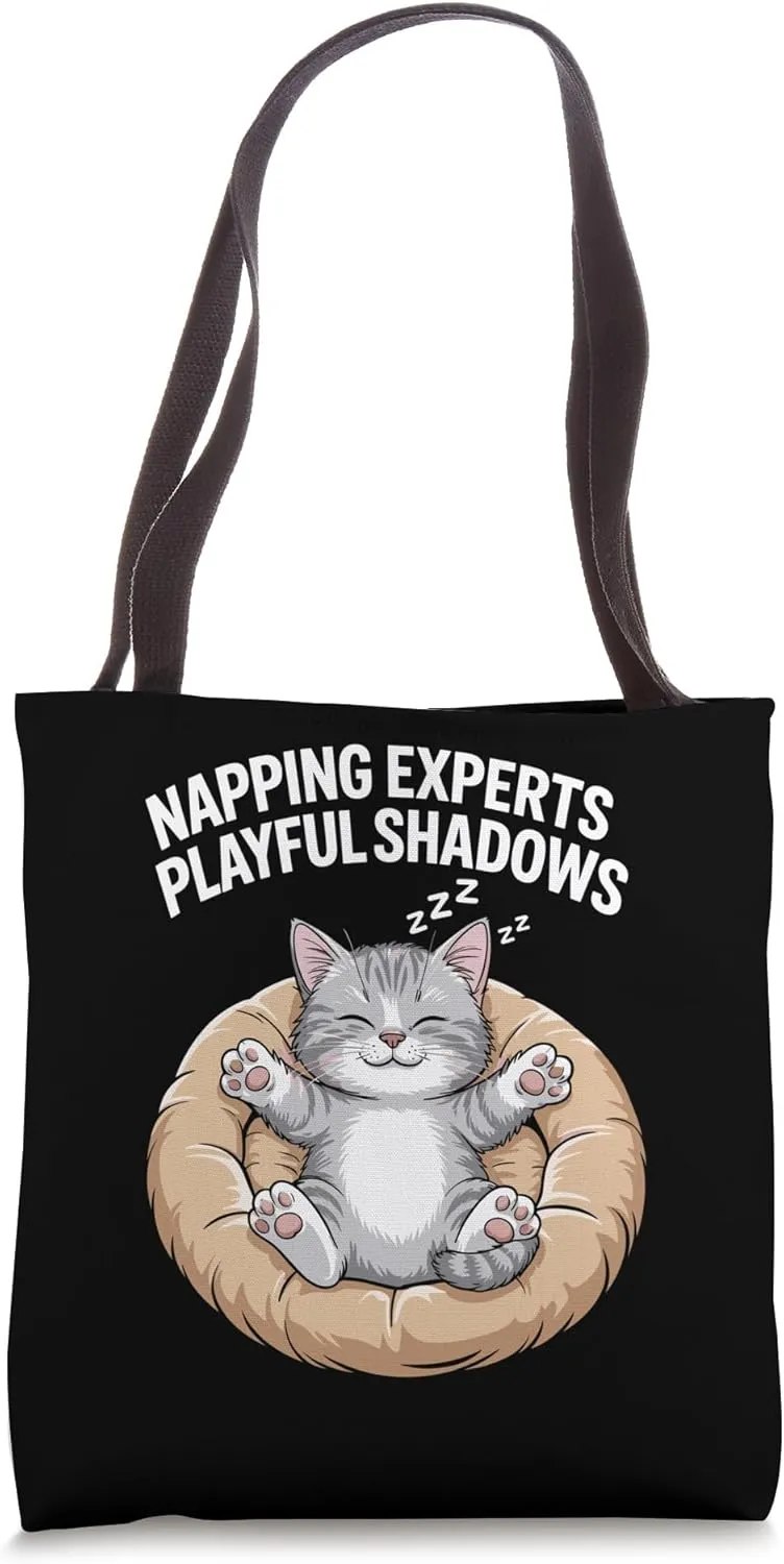 Napping Experts Playful Shadows Cat Lover Feline Pet Meow Tote Bag
