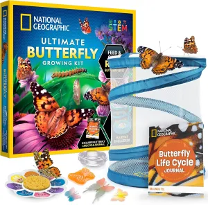 National Geographic Ultimate Butterfly Growing Kit - Butterfly Activity Kit with Voucher for 5 Live Caterpillars, Butterfly Cage, Butterfly Feeder