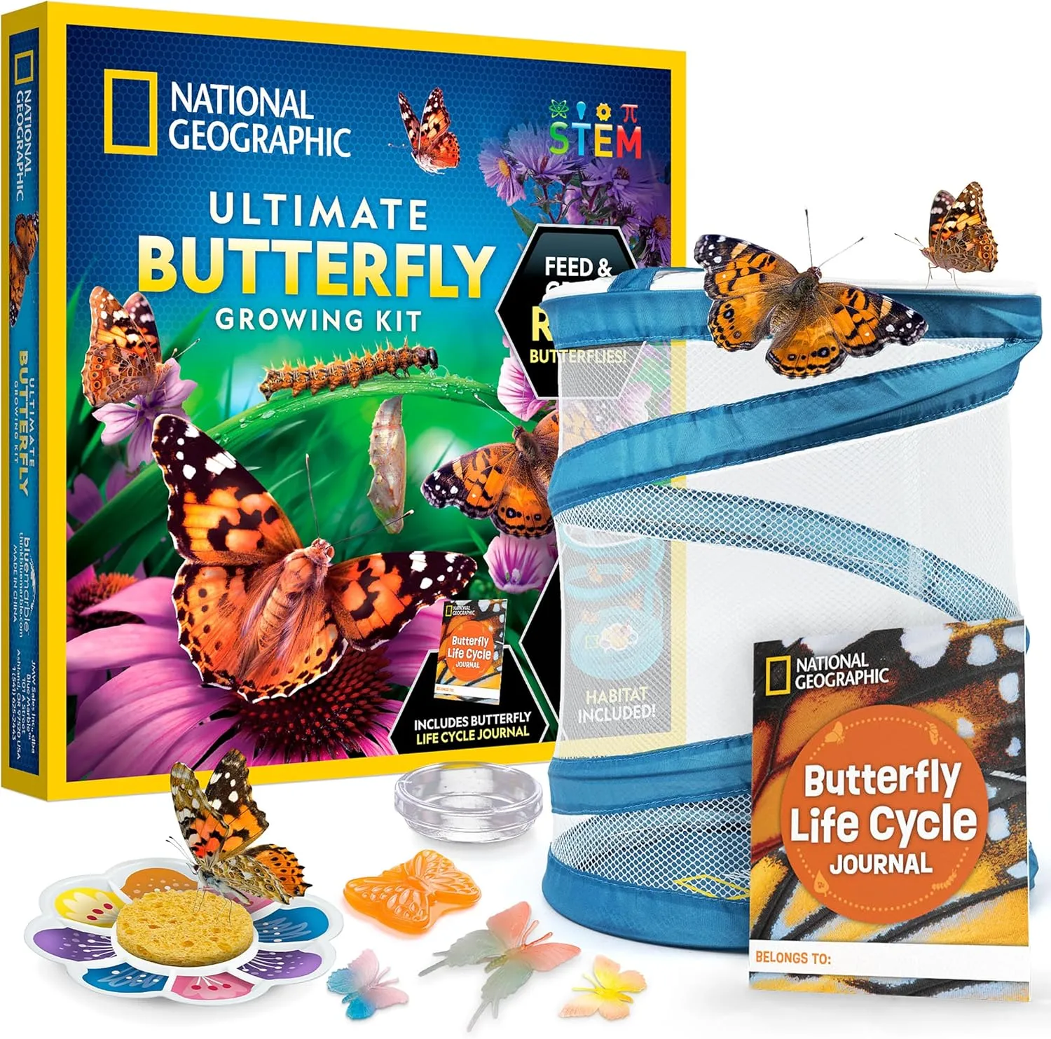 National Geographic Ultimate Butterfly Growing Kit - Butterfly Activity Kit with Voucher for 5 Live Caterpillars, Butterfly Cage, Butterfly Feeder