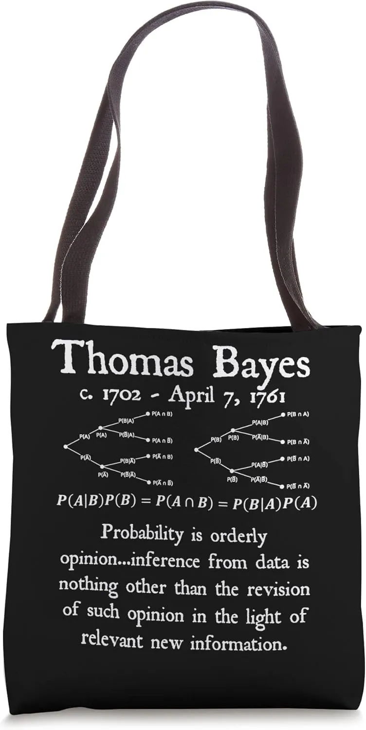 Nerdy Bayes Theorem Probability Statistics Math Teacher Tote Bag