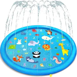 Non-Slip Splash Pad for Kids, Thickened 60-Inch Sprinkler Pool – Fun Outdoor Water Play Mat for Toddlers, Children, and Dogs – Safe Summer Backyard Fountain Toy (Blue)