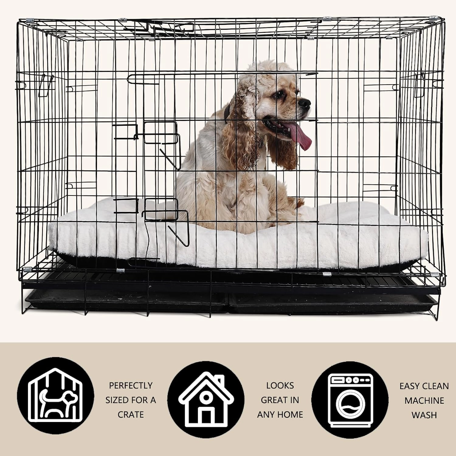 nononfish Dog Crate Bed 36 x 24 for Large Dogs Washable with Anti-Slip Bottom,Extra Soft 36 inch Crate Pad fit Kennel or Cage Pet Sleeping Mat,Fits up to 50 lbs,35" x 23" x 3" Cream White