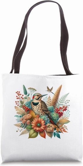 Northern Flicker Vintage Floral Autumn Bird Tote Bag
