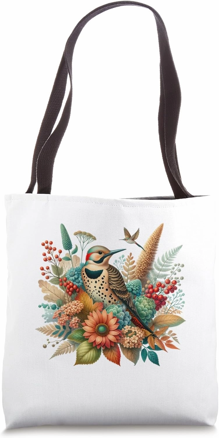 Northern Flicker Vintage Floral Autumn Bird Tote Bag