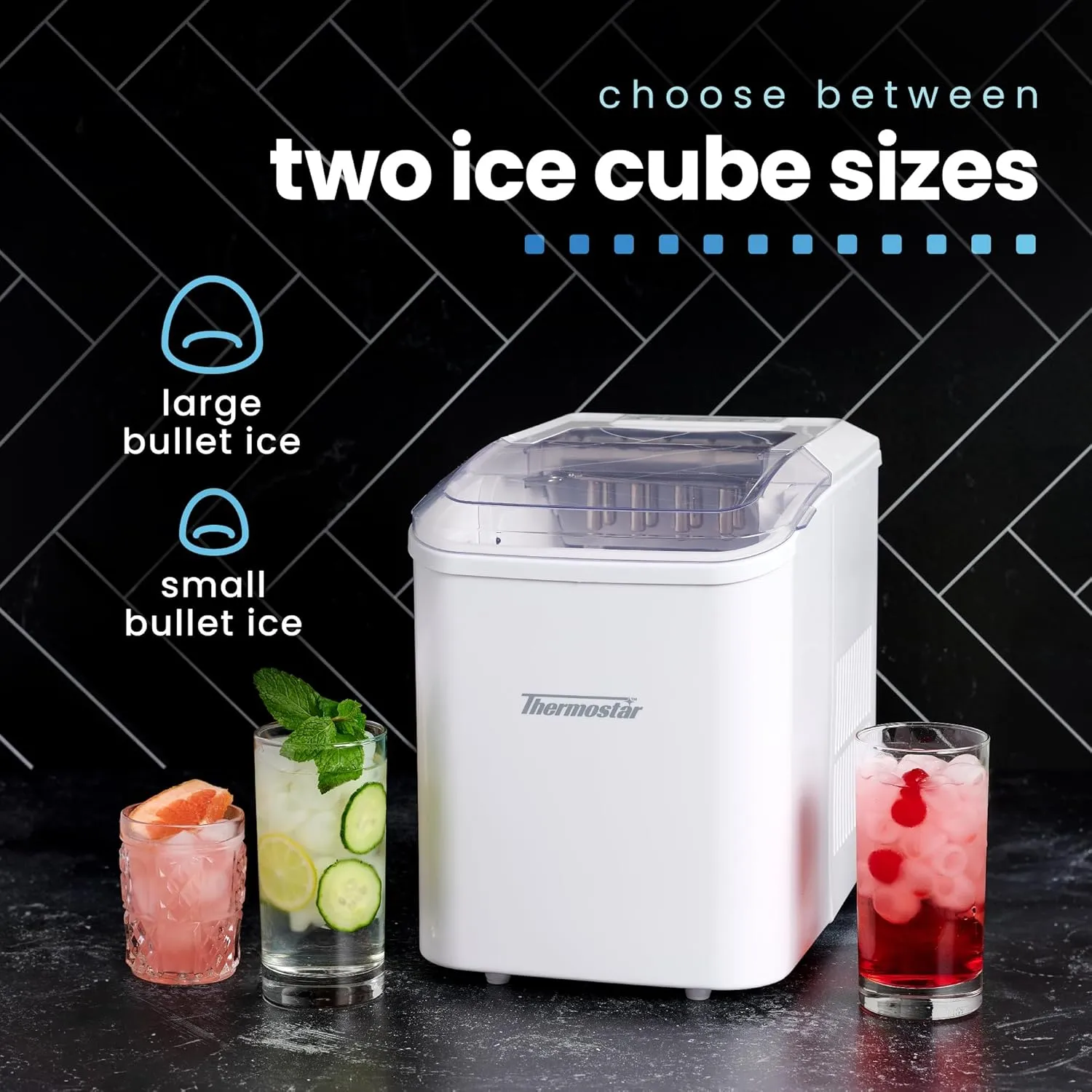 Nostalgia Thermostar Automatic Self-Cleaning Portable Electric Countertop Ice Maker Machine, 26 Pounds in 24 Hours, 9 Ice Cubes Ready in 7 Minutes, with Ice Scoop and Basket, White