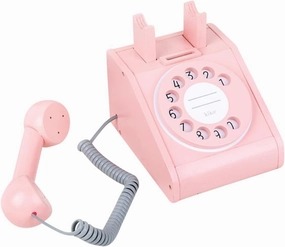 NUOBESTY Wooden Telephone Plaything for Kids, Pink Vintage Rotary Phone Toy, Early Educational Pretend Play, Toddler Hand-Eye Coordination, Parent-Child Interaction, 6.81x6.29x5.51 Inches