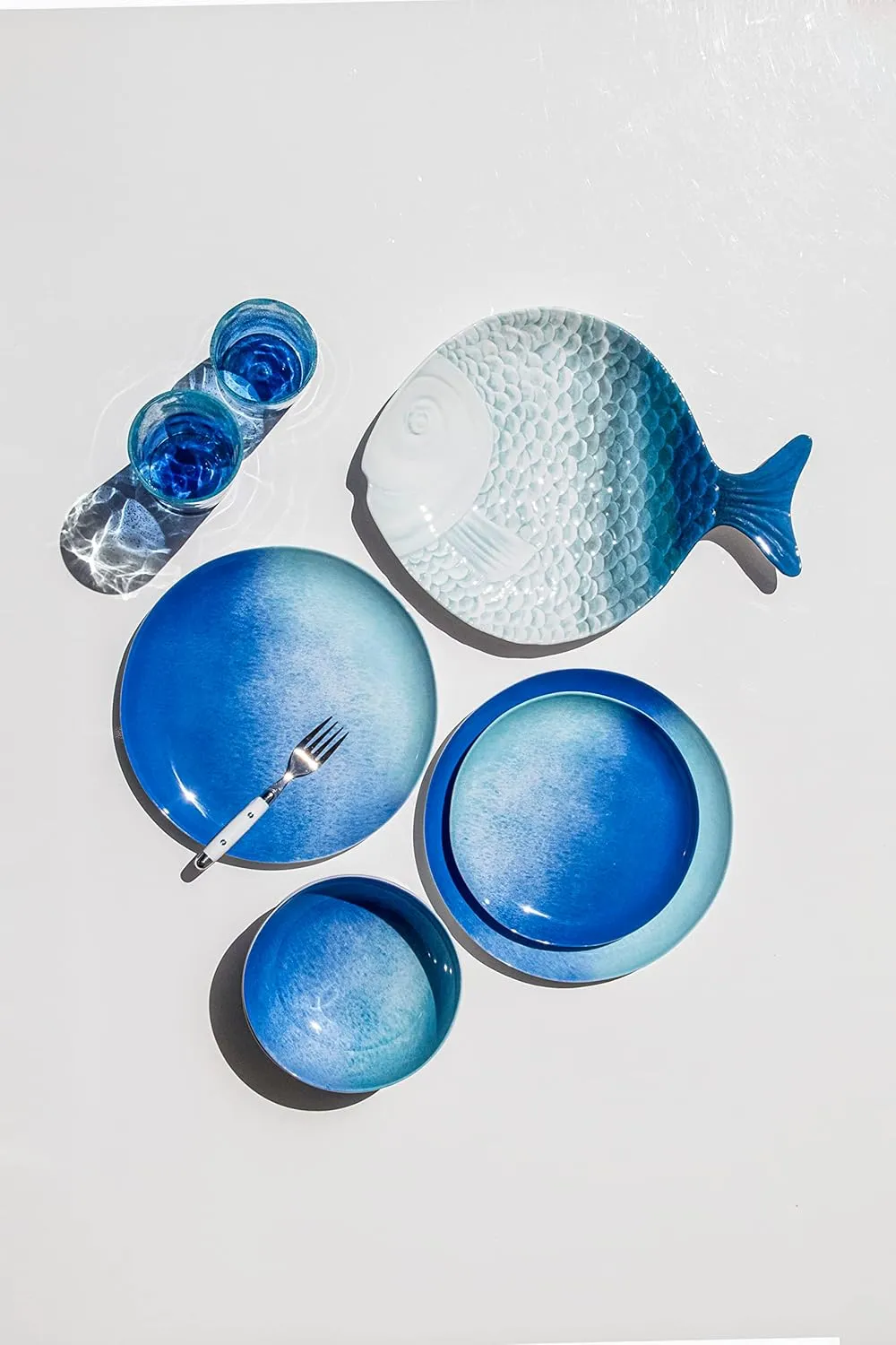Oceanic Ombre Salad Plates, 8.5", Blue Ombre, Pure Melamine, Indoor/Outdoor, Set of 6