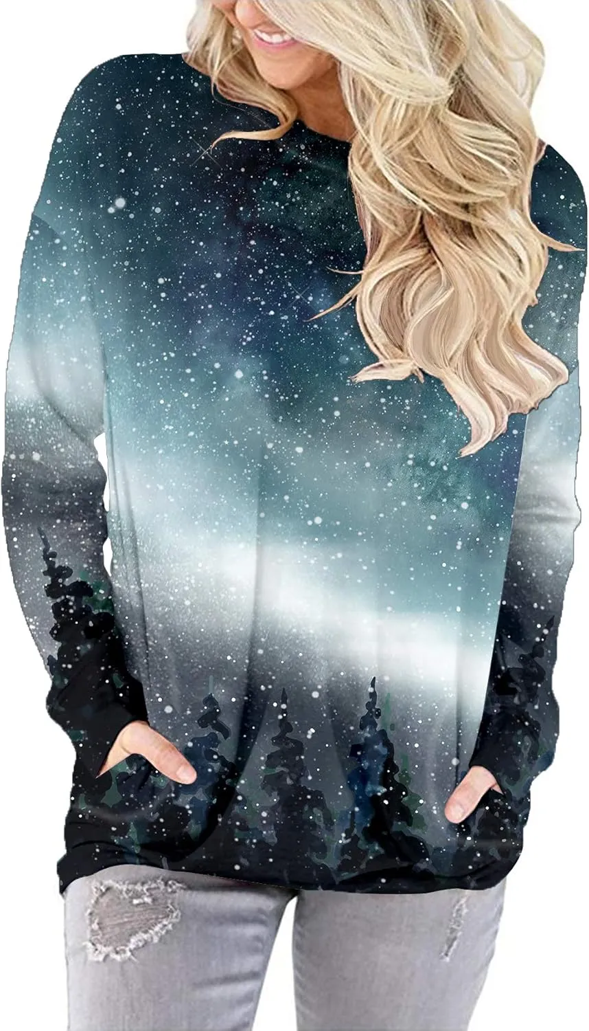 onlypuff Women's Pocket Shirt Graphic Tunic Tops Sweatshirts