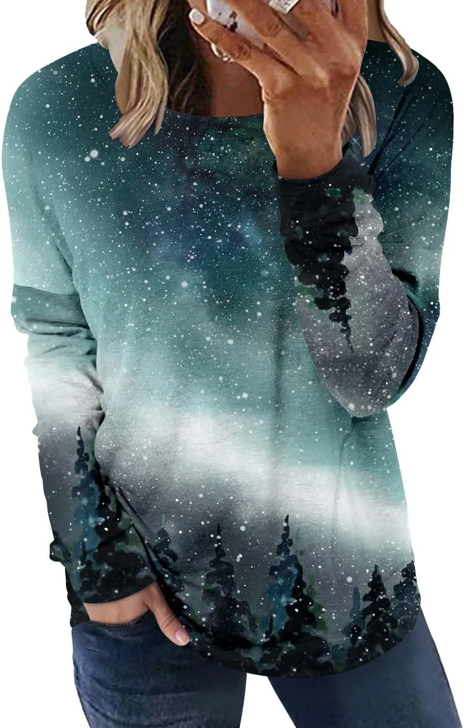 onlypuff Women's Pocket Shirt Graphic Tunic Tops Sweatshirts