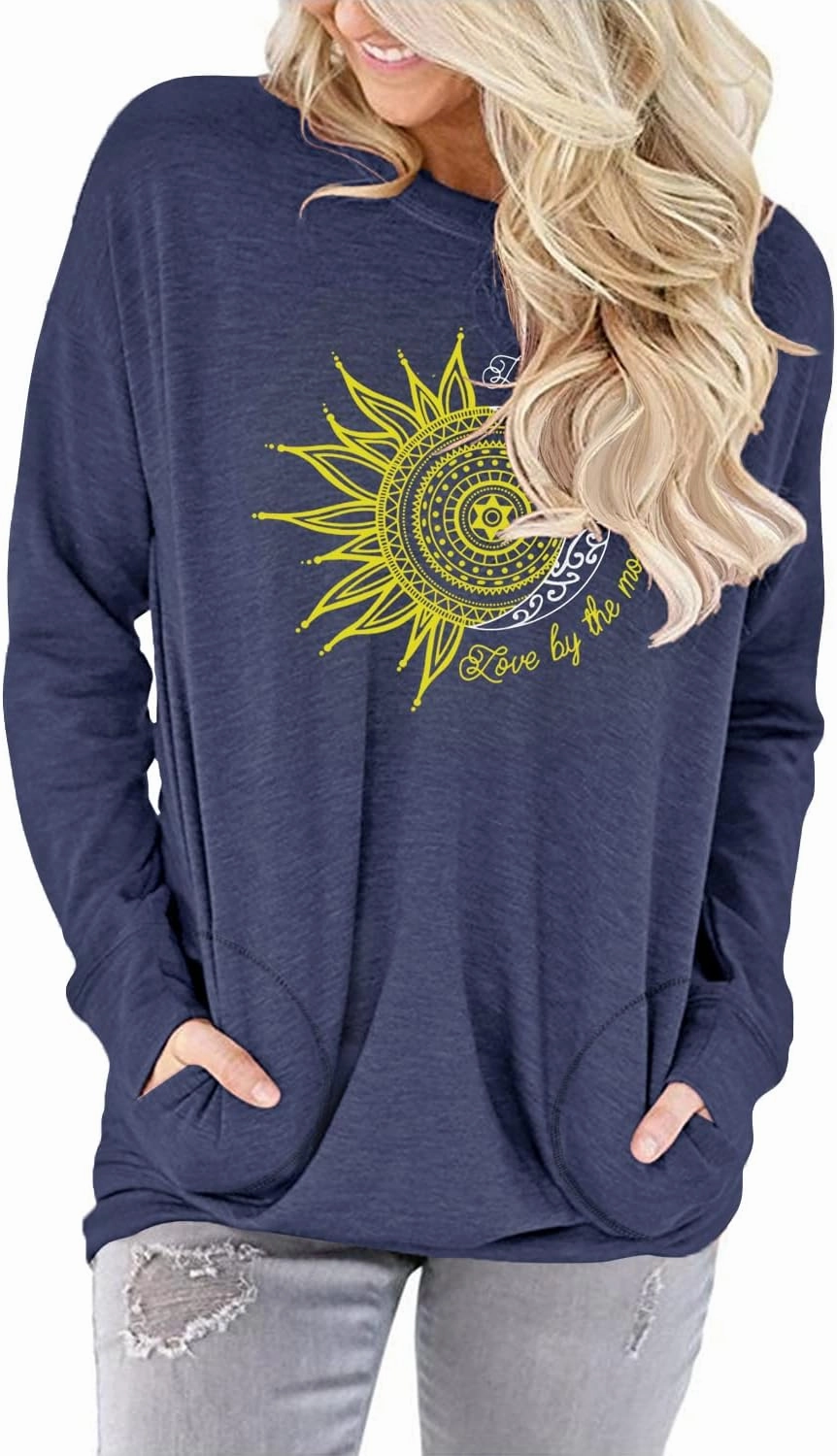 onlypuff Women's Pocket Shirt Graphic Tunic Tops Sweatshirts