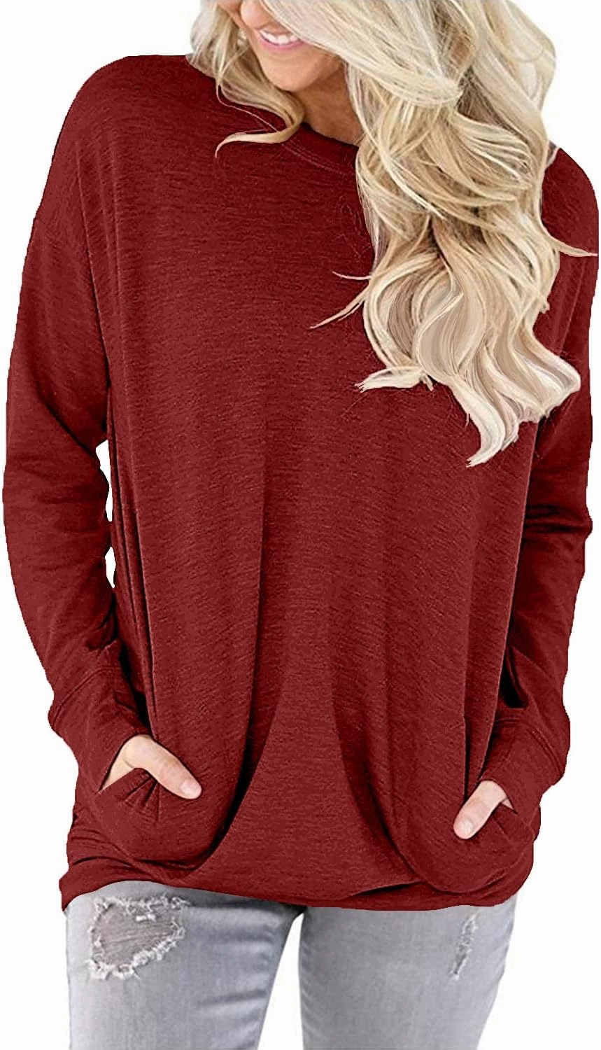 onlypuff Womens Pocket Shirts Pullover Sweatshirt Loose Fit