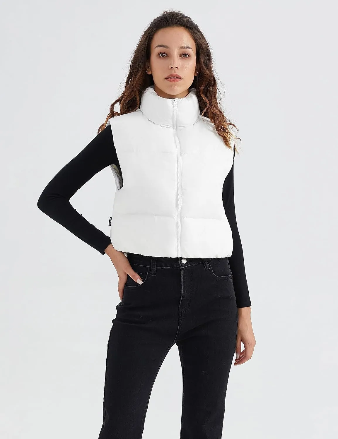 Orolay Women's Cropped Puffer Vest Winter Crop Down Vest Lightweight Sleeveless Outerwear Padded Gilet