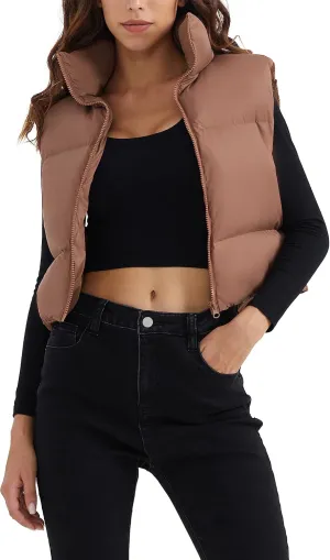 Orolay Women's Cropped Puffer Vest Winter Crop Down Vest Lightweight Sleeveless Outerwear Padded Gilet