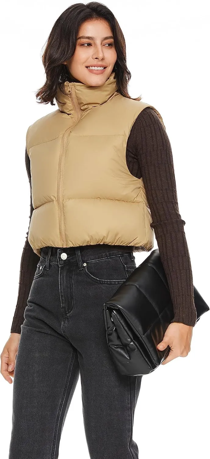 Orolay Women's Cropped Puffer Vest Winter Crop Down Vest Lightweight Sleeveless Outerwear Padded Gilet