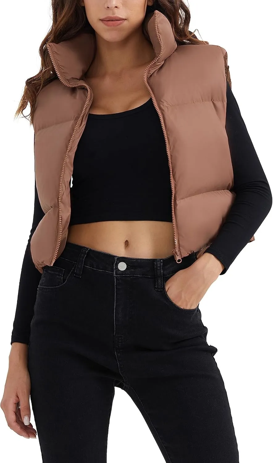 Orolay Women's Cropped Puffer Vest Winter Crop Down Vest Lightweight Sleeveless Outerwear Padded Gilet