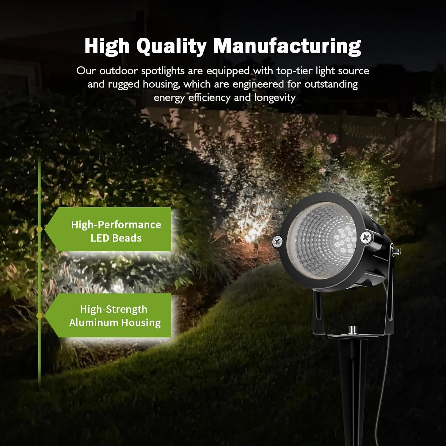 Outdoor Spotlight Cool White 6000K, 10W LED Spot Lights Outdoor for Yard Garden Tree, 120V Plug in Landscape Lighting with IP65 Waterproof for Halloween Christmas Decor, 2 Pack