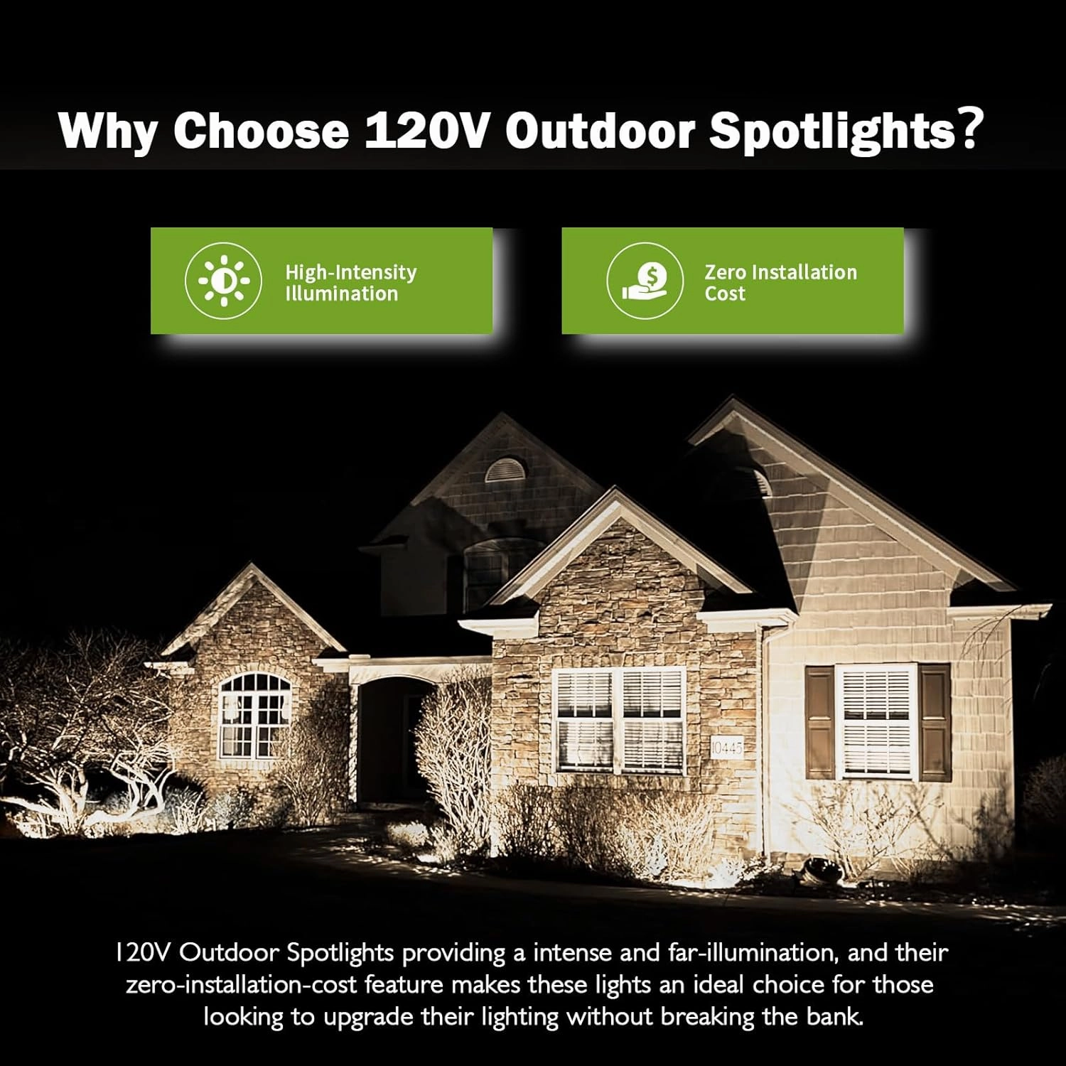 Outdoor Spotlight Cool White 6000K, 10W LED Spot Lights Outdoor for Yard Garden Tree, 120V Plug in Landscape Lighting with IP65 Waterproof for Halloween Christmas Decor, 2 Pack