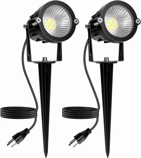 Outdoor Spotlight Cool White 6000K, 10W LED Spot Lights Outdoor for Yard Garden Tree, 120V Plug in Landscape Lighting with IP65 Waterproof for Halloween Christmas Decor, 2 Pack