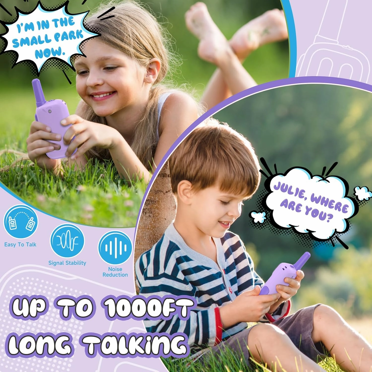 Outdoor Toys for Kids Ages 4-8, Kids Walkie Talkies 2 Pack 1000FT Long Distance with 2 Channels, Handheld Walky Talky for Children Interactive Toys Birthday Gifts for Girls Boys 5-7 Year Old