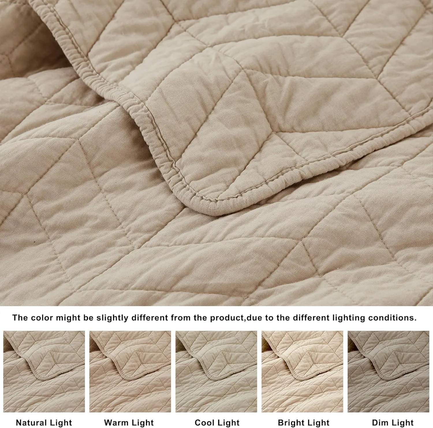 palassio Dark Beige Cotton Quilt Queen Size Bedding Sets with Pillow Shams, Lightweight Soft Bedspread Coverlet, Quilted Comforter Bed Cover for All Season, 3 Pieces, 90x96 inches