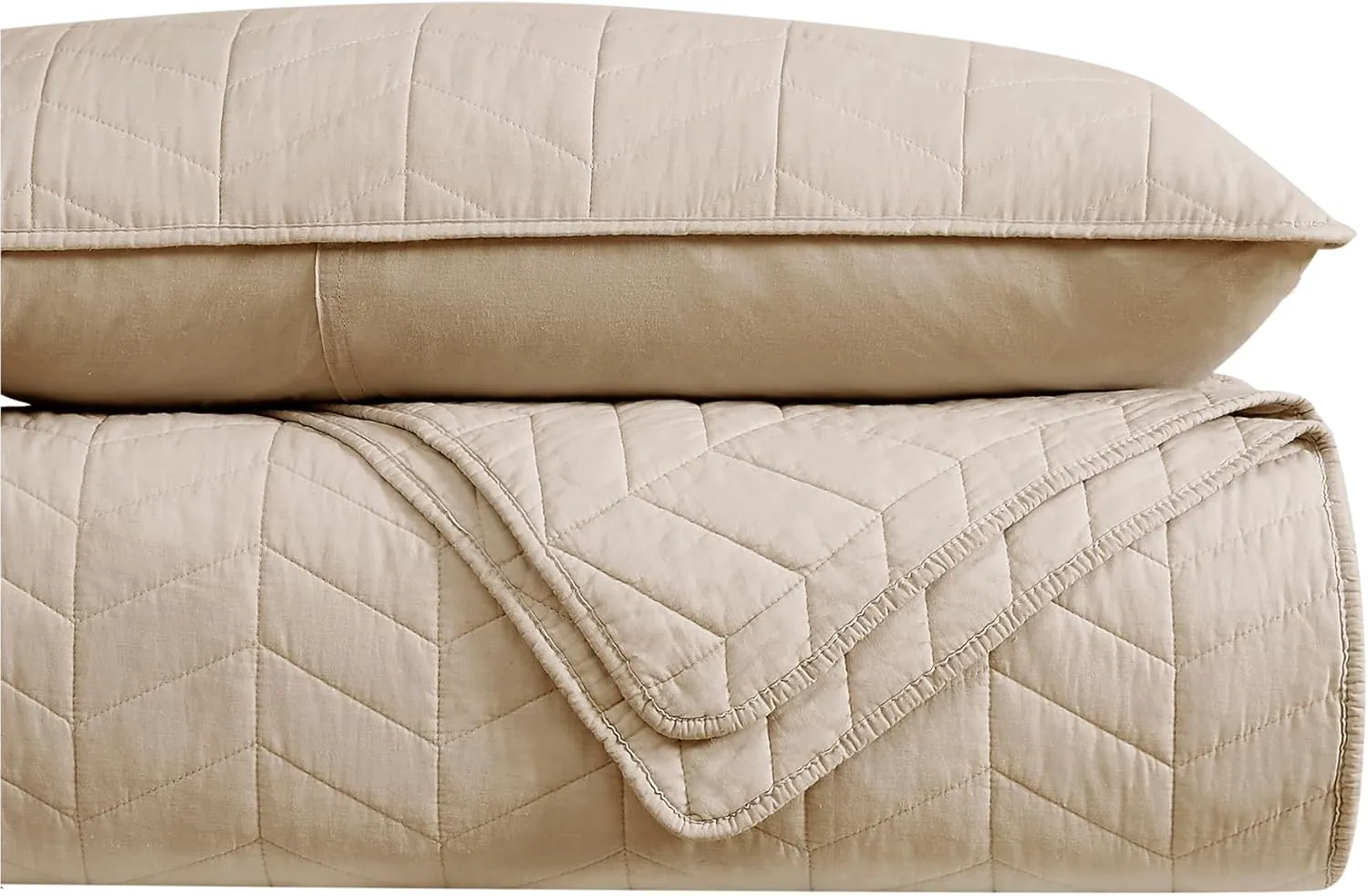 palassio Dark Beige Cotton Quilt Queen Size Bedding Sets with Pillow Shams, Lightweight Soft Bedspread Coverlet, Quilted Comforter Bed Cover for All Season, 3 Pieces, 90x96 inches