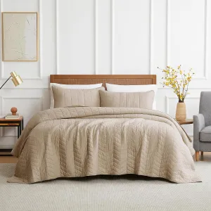 palassio Dark Beige Cotton Quilt Queen Size Bedding Sets with Pillow Shams, Lightweight Soft Bedspread Coverlet, Quilted Comforter Bed Cover for All Season, 3 Pieces, 90x96 inches