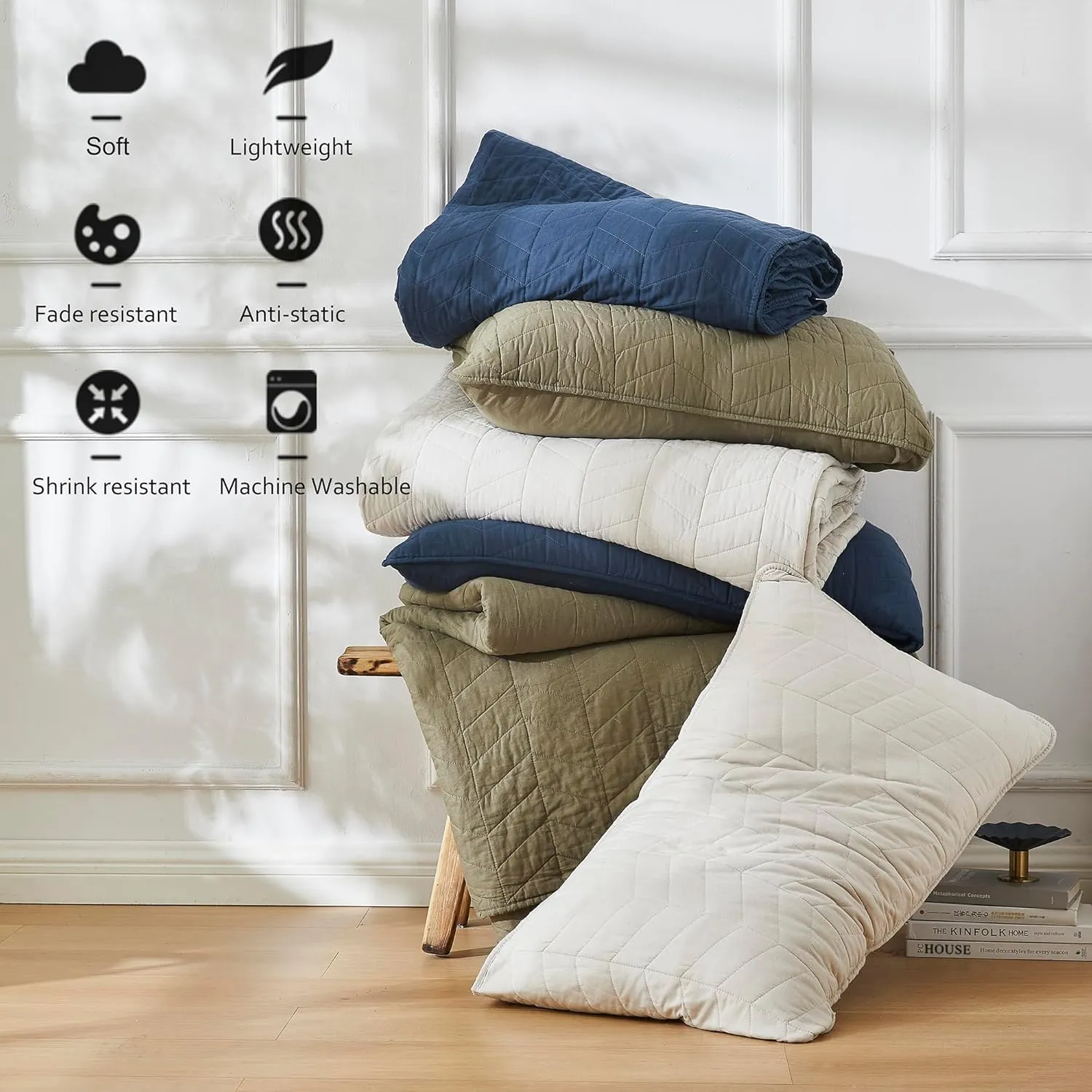 palassio Dark Beige Cotton Quilt Queen Size Bedding Sets with Pillow Shams, Lightweight Soft Bedspread Coverlet, Quilted Comforter Bed Cover for All Season, 3 Pieces, 90x96 inches