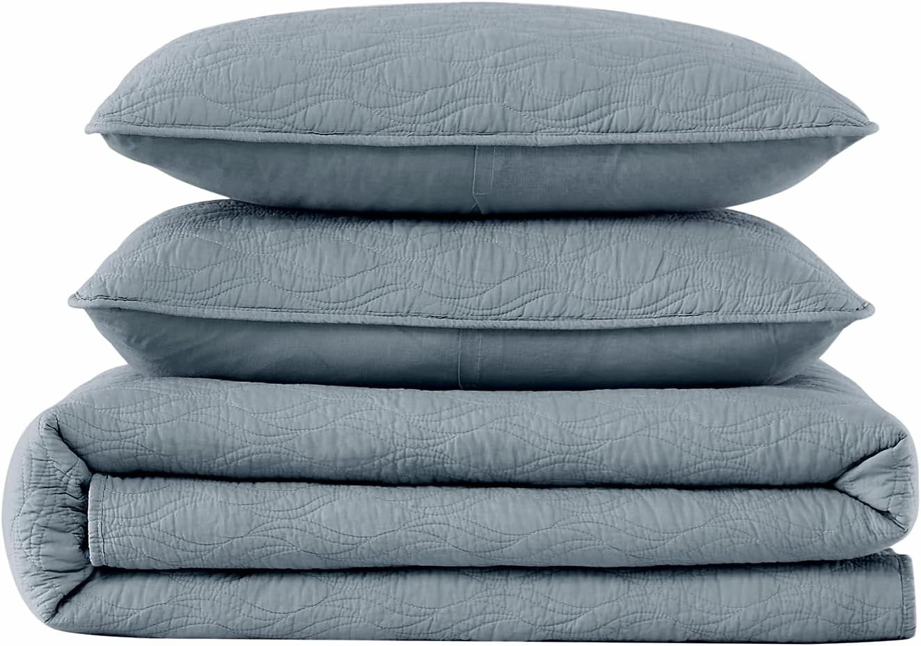palassio Blue Cotton Quilt Queen Size Bedding Sets with Pillow Shams, Lightweight Soft Bedspread Coverlet, Quilted Comforter Bed Cover for All Season, 3 Pieces, 90x96 inches