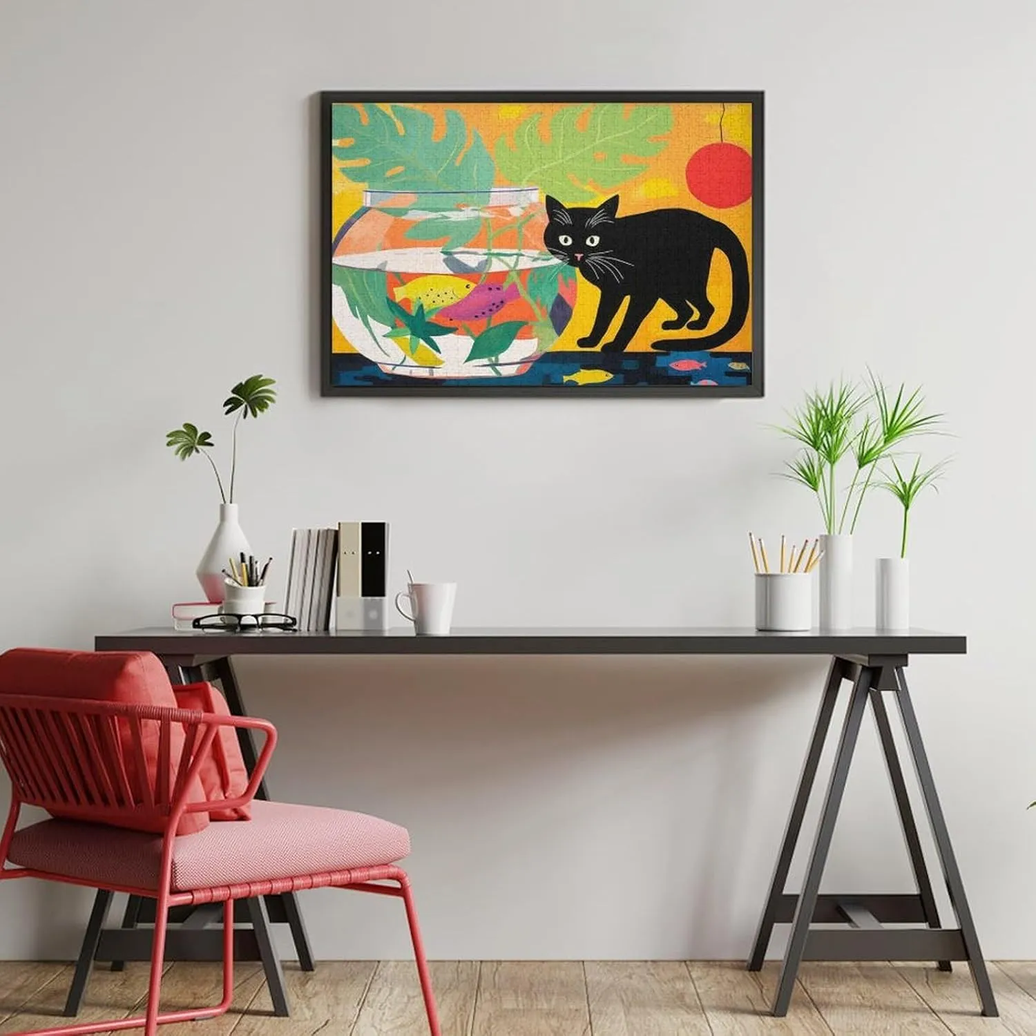 Paws & Reflect A Fishbowl Caper 500 Piece Jigsaw Puzzle for Adults Humorous Challenge Colorful Imagery and Whimsical Cat Antics Gift for Women Men 20.5x15 Inch