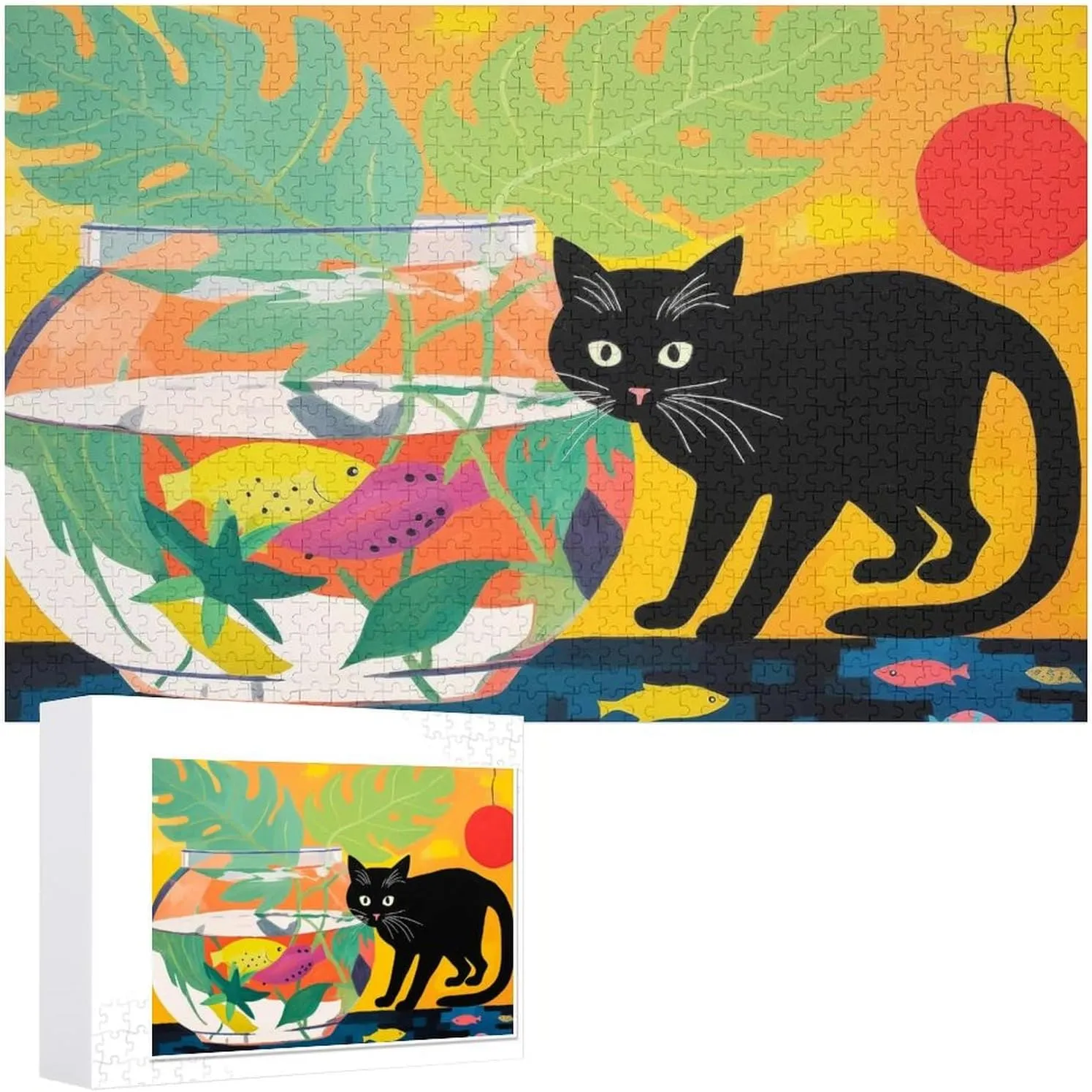 Paws & Reflect A Fishbowl Caper 500 Piece Jigsaw Puzzle for Adults Humorous Challenge Colorful Imagery and Whimsical Cat Antics Gift for Women Men 20.5x15 Inch