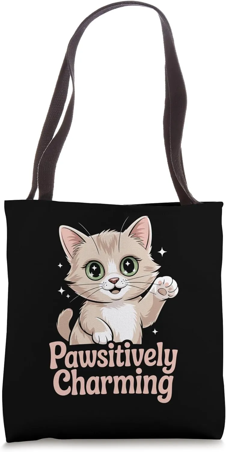 Pawsitively Charming Cat Lover Feline Pet Meow Love Cats Tote Bag