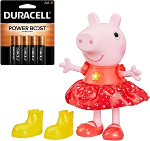 Peppa Pig Peppa’s Muddy Puddles Party Singing and Dancing Doll,   Duracell Coppertop AA Batteries 8 Count with Power Boost Ingredients (Bundle)