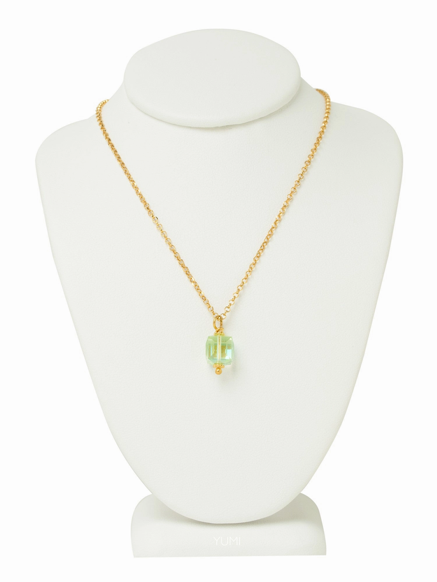 Peridot Green Crystal Cube Necklace