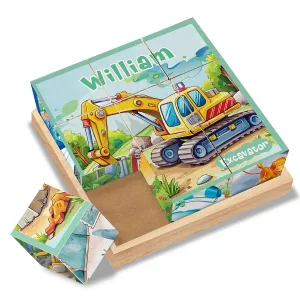Personalized Name Wooden Cube Puzzles for Toddler Boys 2-4 Years Custom 6 Puzzles in 1 Cars Puzzles for Preschool Kids 9 PCS Puzzle with Storage Tray