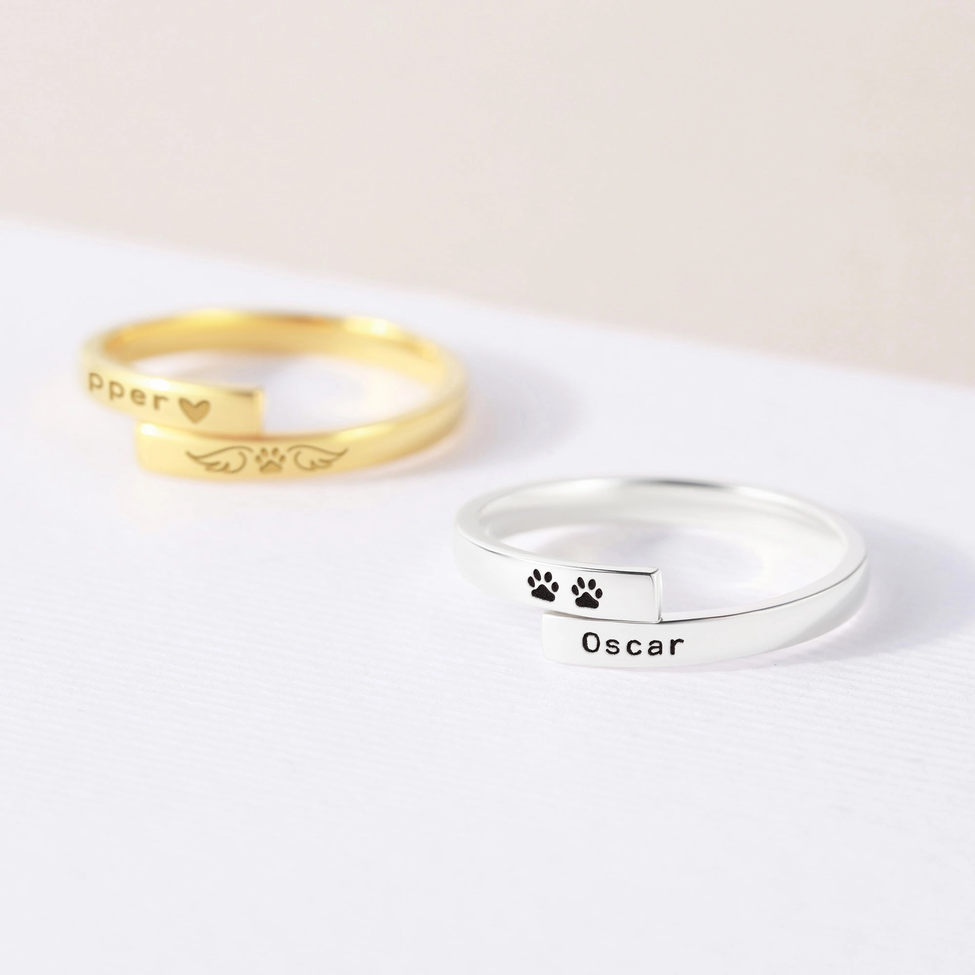 Personalized Pet Name Ring - 925 Sterling Silver, 18K Gold Plated, Dog or Cat Lover Gift, Pet Loss Sympathy Gift