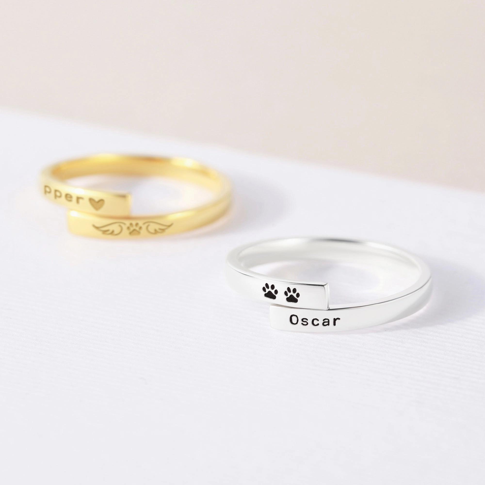 Personalized Pet Name Ring - 925 Sterling Silver, 18K Gold Plated, Dog or Cat Lover Gift, Pet Loss Sympathy Gift