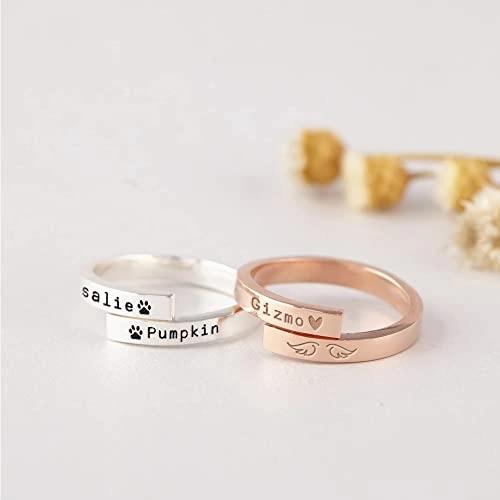 Personalized Pet Name Ring - 925 Sterling Silver, 18K Gold Plated, Dog or Cat Lover Gift, Pet Loss Sympathy Gift