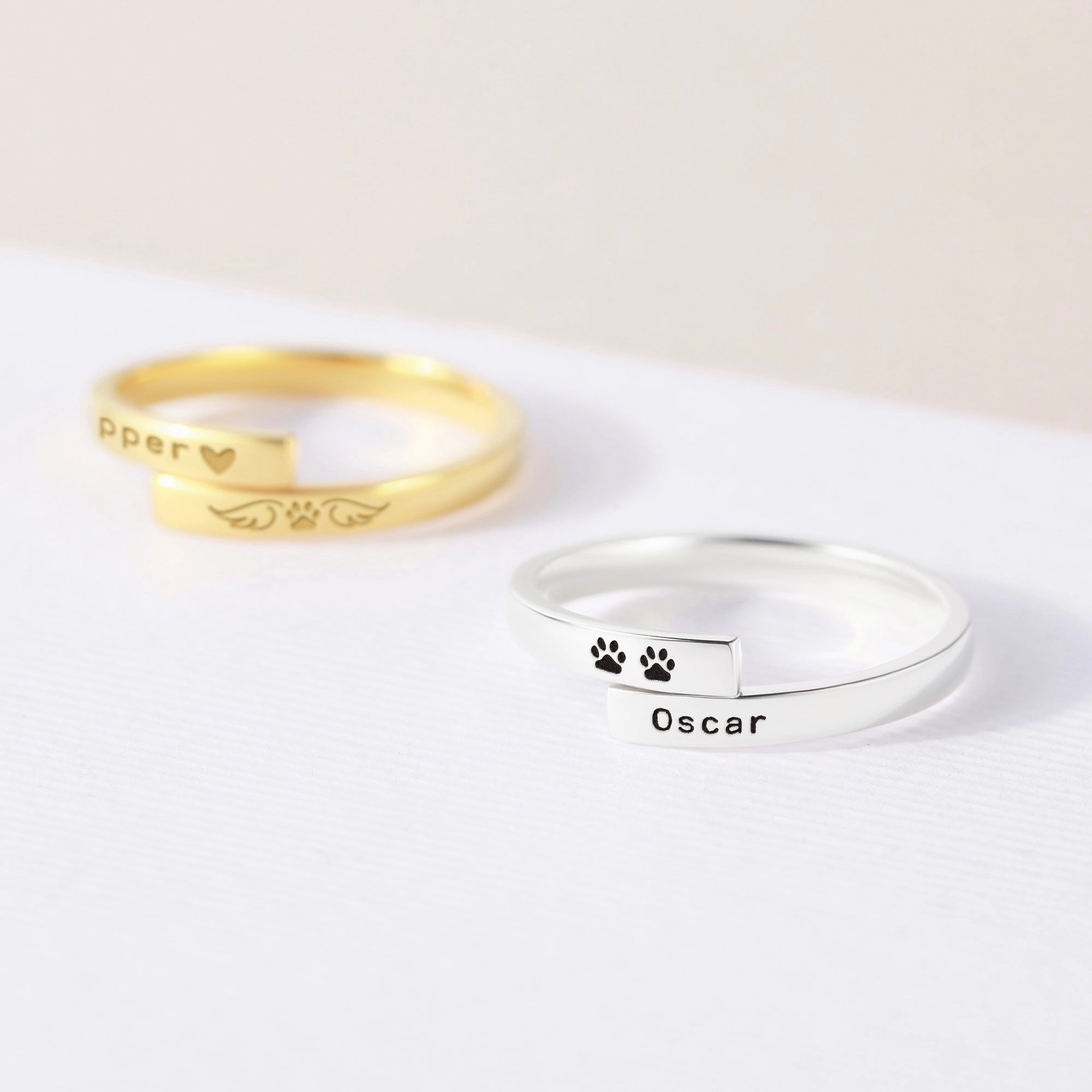Personalized Pet Name Ring - 925 Sterling Silver, 18K Gold Plated, Dog or Cat Lover Gift, Pet Loss Sympathy Gift