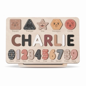 Personalized Wooden Name Puzzle with Numbers and Shapes, Custom Gift for Baby, 1st Christmas Gift, Newborn Gift, Baby Shower, 1st Birthday, Educational Toys for Toddlers, Preschool Puzzle for Kids