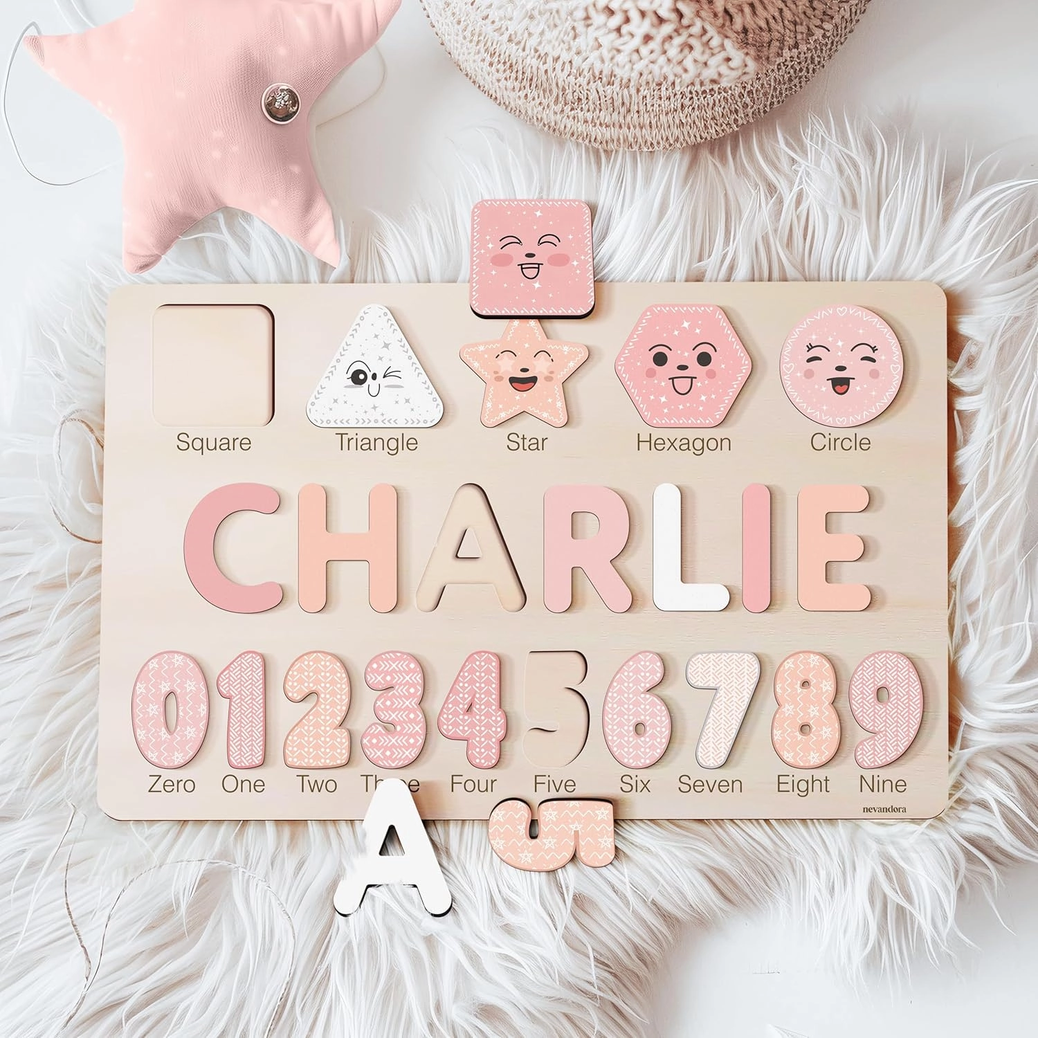 Personalized Wooden Name Puzzle with Numbers and Shapes, Custom Gift for Baby, 1st Christmas Gift, Newborn Gift, Baby Shower, 1st Birthday, Educational Toys for Toddlers, Preschool Puzzle for Kids
