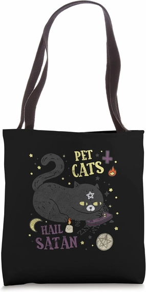 Pet Cats Hail Satan Kawaii Satanic Cat Gothic Witch Tote Bag
