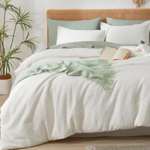 PHF Soft Waffle Comforter Set Queen Size- Comfy Breathable Waffle Weave Comforter with 2 Pillow Shams, 3 Pieces No Snagging Lightweight Bedding Set for All Season, Cream