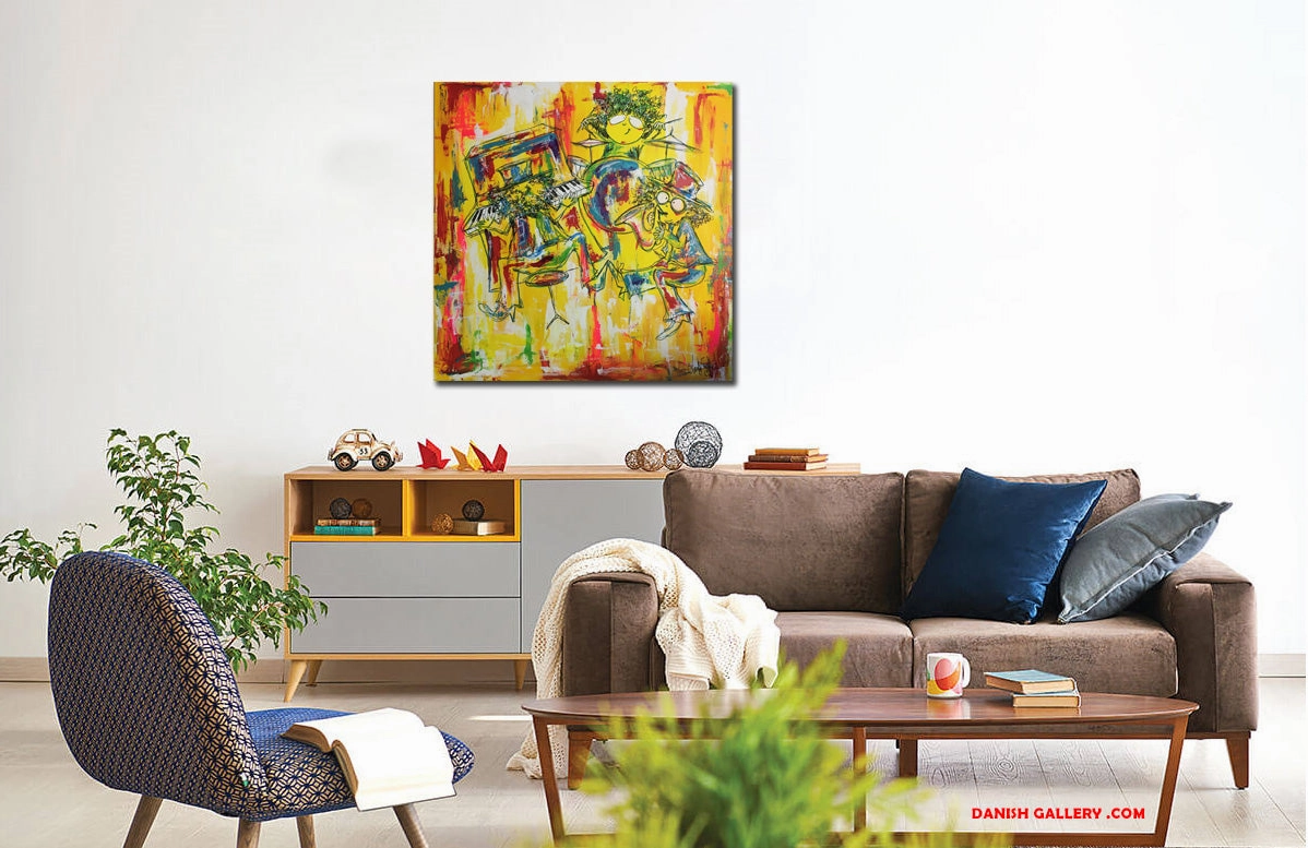 Piano, drums and saxophone (100x100cm)