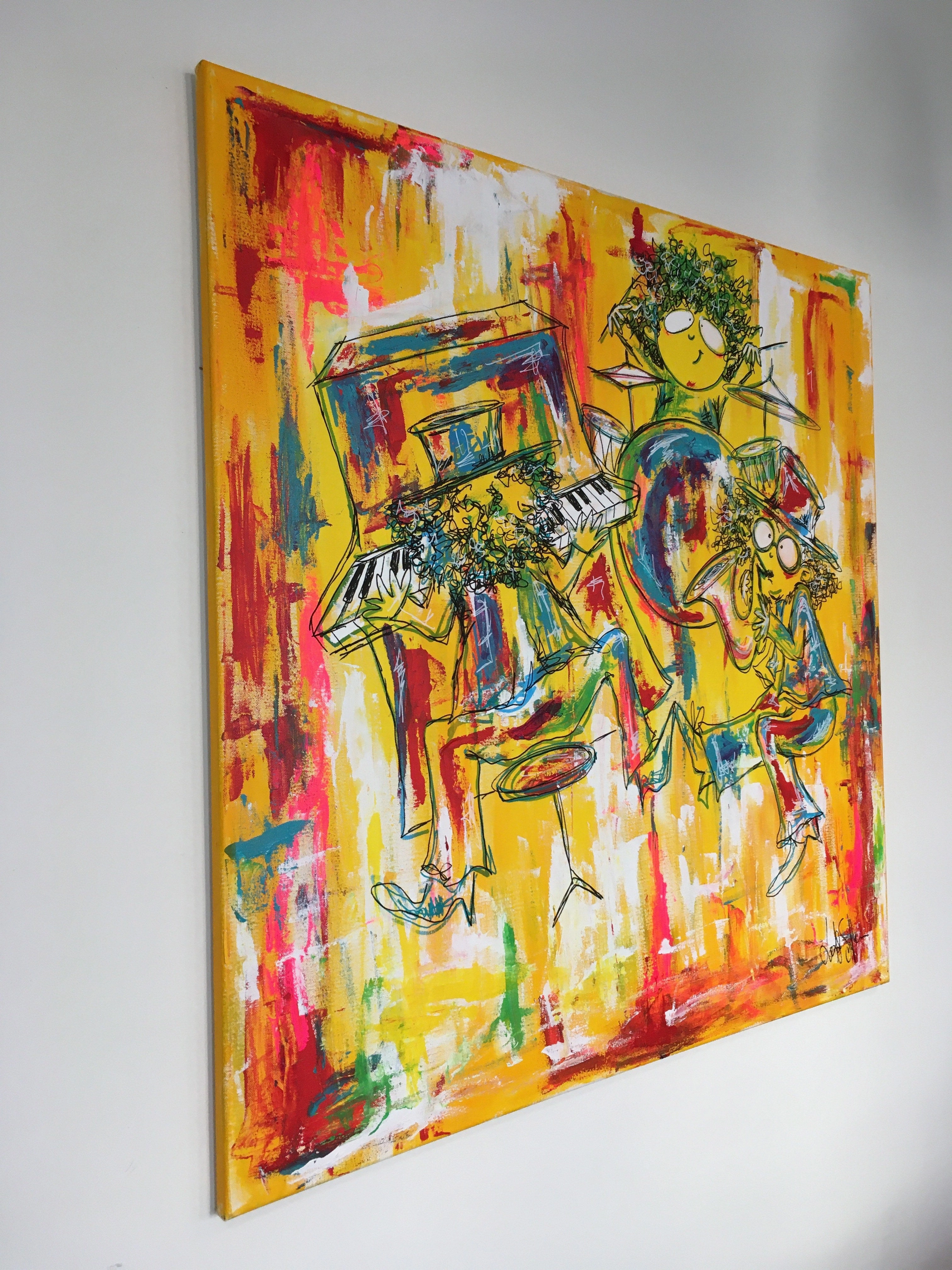 Piano, drums and saxophone (100x100cm)
