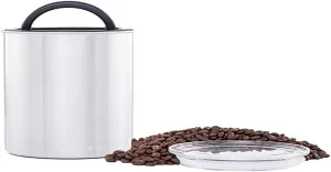 Planetary Design Airscape® Stainless Steel Coffee Canister | Food Storage Container | Patented Inner Plunger Lid REMOVES Excess Oxygen | Don't Buy airtight, Buy AIR-Less (Medium, Brushed Steel)