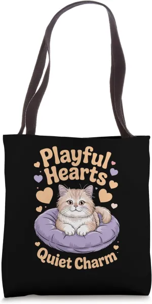 Playful Hearts Quiet Charm Cat Lover Feline Pet Meow Cats Tote Bag