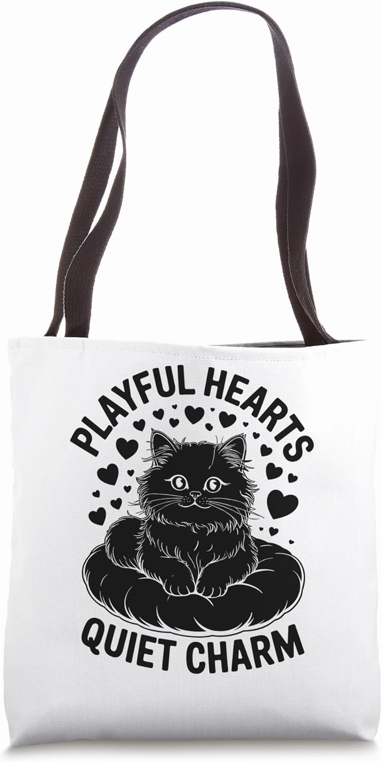 Playful Hearts Quiet Charm Cat Lover Feline Pet Meow Cats Tote Bag