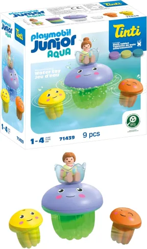 PLAYMOBIL Junior Aqua & Tinti 71439 Family of Coloured Jellyfish, Mama Jellyfish and Her Two Babies, with Three Tinti Bath Tablets, Toys for Boys and Girls from 1 Year Old